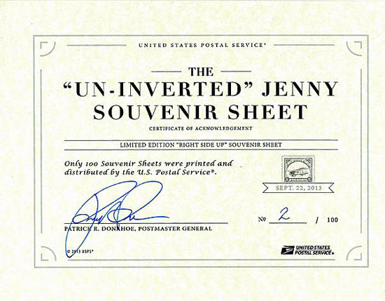 certificate inverted Jenny reprint