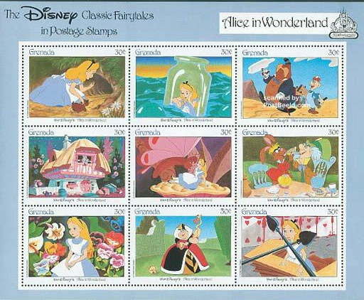 Stampsheet Grenada Alice in wonderland.