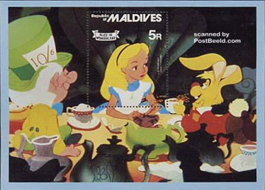 stamp block maladives alice in wonderland