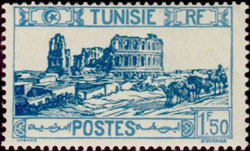 Amphitheater El DJem stamp 1927